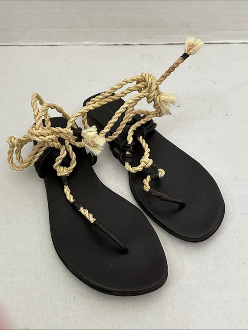 Newport News Women’s dark brown Rope Lace Sandals with Natural Rope Detail 8